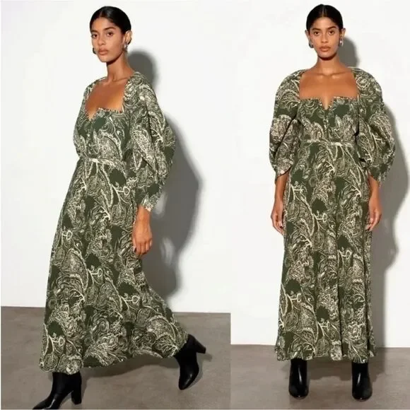 Mara Hoffman Violetta Cotton Fall collection green midi dress - Picture 3 of 10